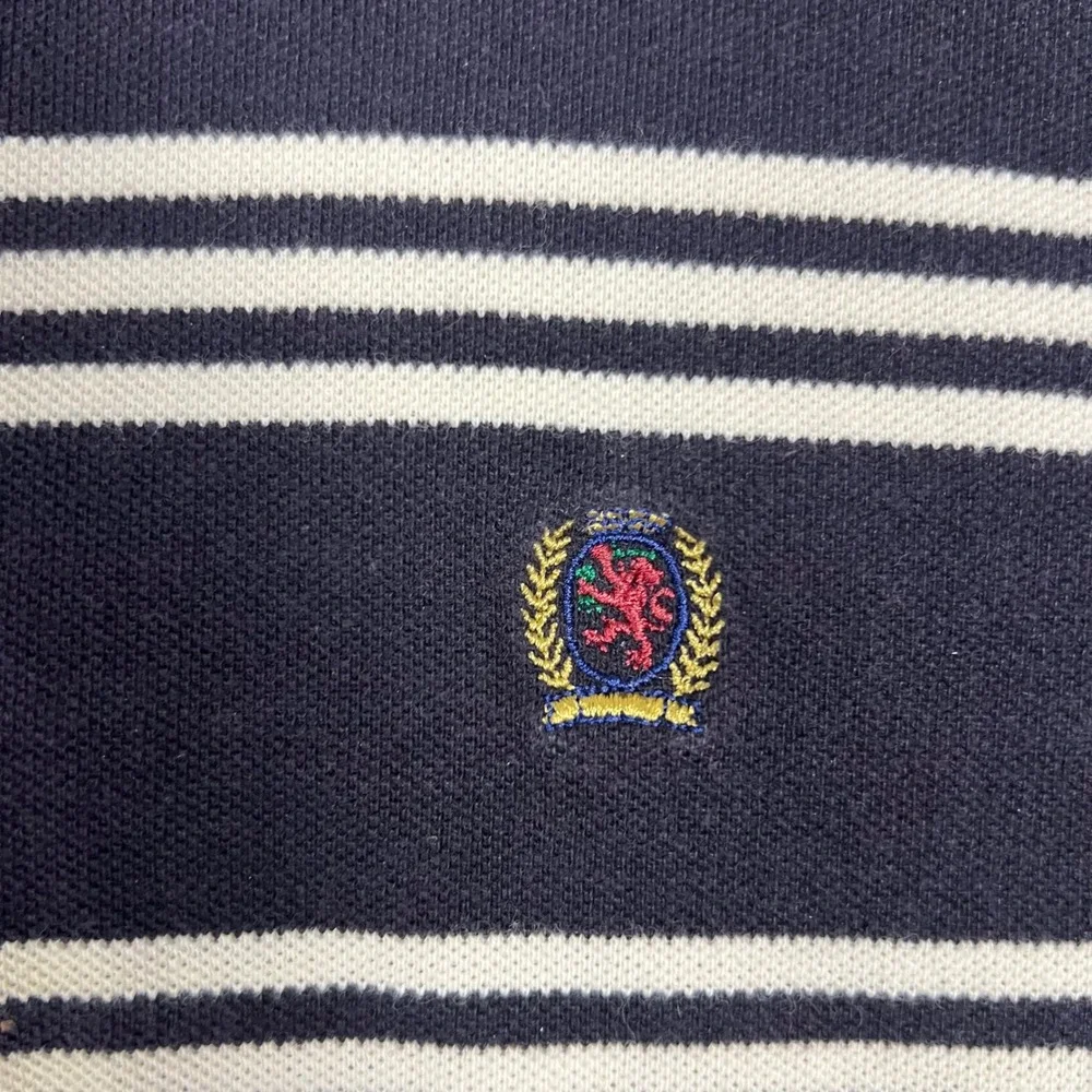 Vintage Tommy Hilfiger Rugby Polo Shirt Mens Large Navy Blue Striped Long Sleeve